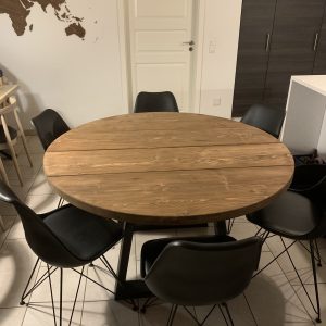 Rund plankebord fyrretræ med trapezben